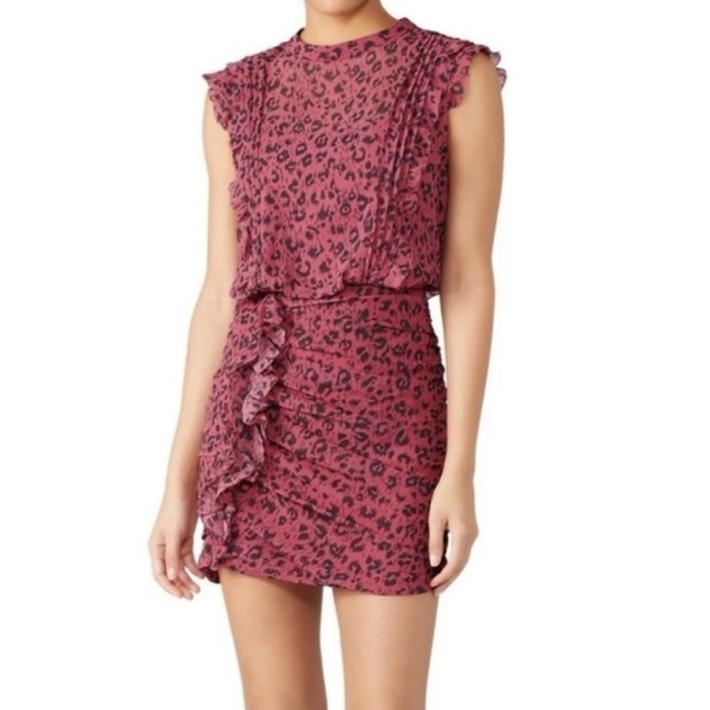 Ruffle Detail Pink Leopard Print Mini Dress